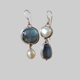 Luna - Brincos vintage com pedra azul e pérola