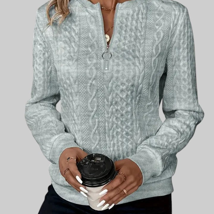 Lara - Camisola de malha feminina com fecho e padrão de tranças
