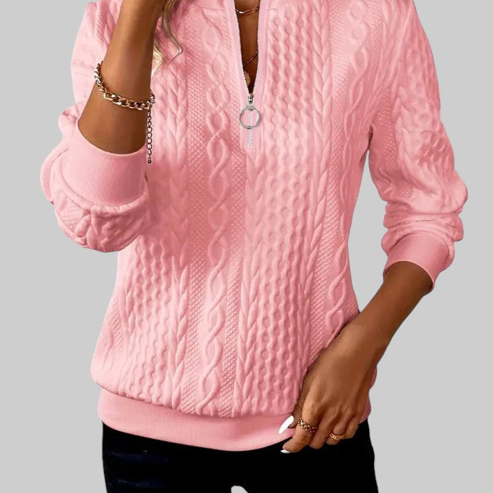 Lara - Camisola de malha feminina com fecho e padrão de tranças