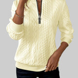 Lara - Camisola de malha feminina com fecho e padrão de tranças