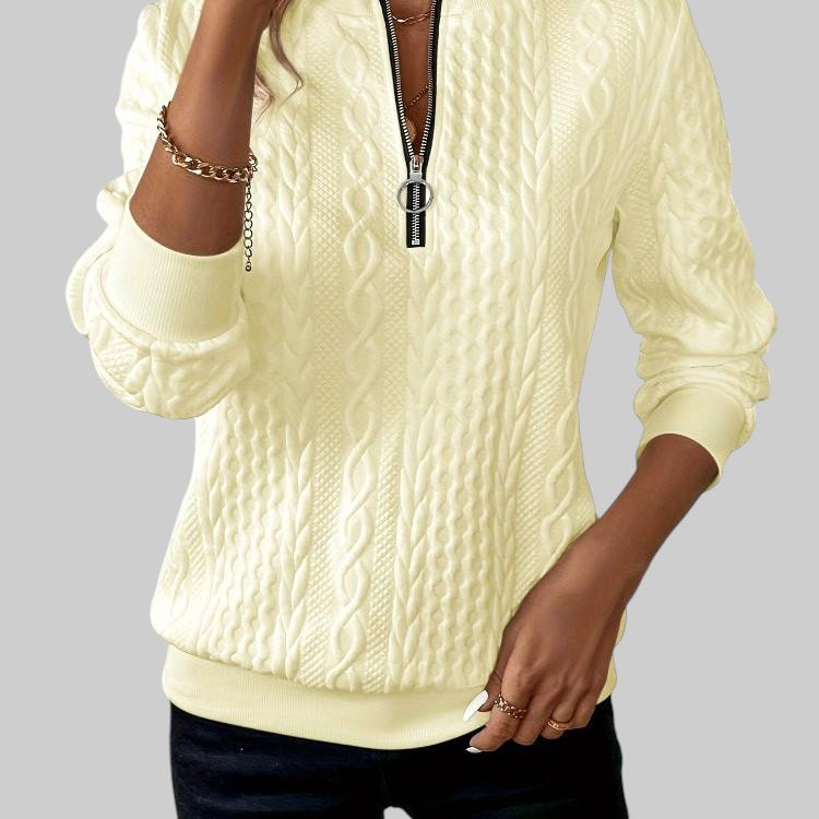 Lara - Camisola de malha feminina com fecho e padrão de tranças