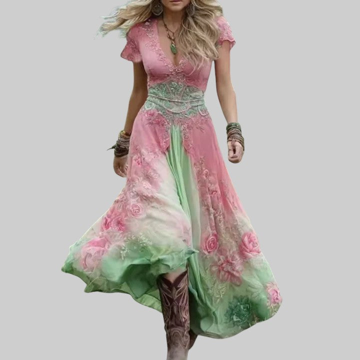 Benedita - Vestido de renda floral, feito à medida e fluído