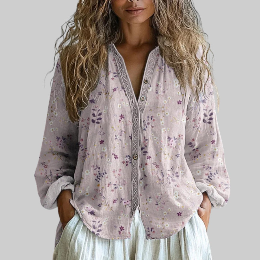 Sara - Blusa vintage com padrão de folhas