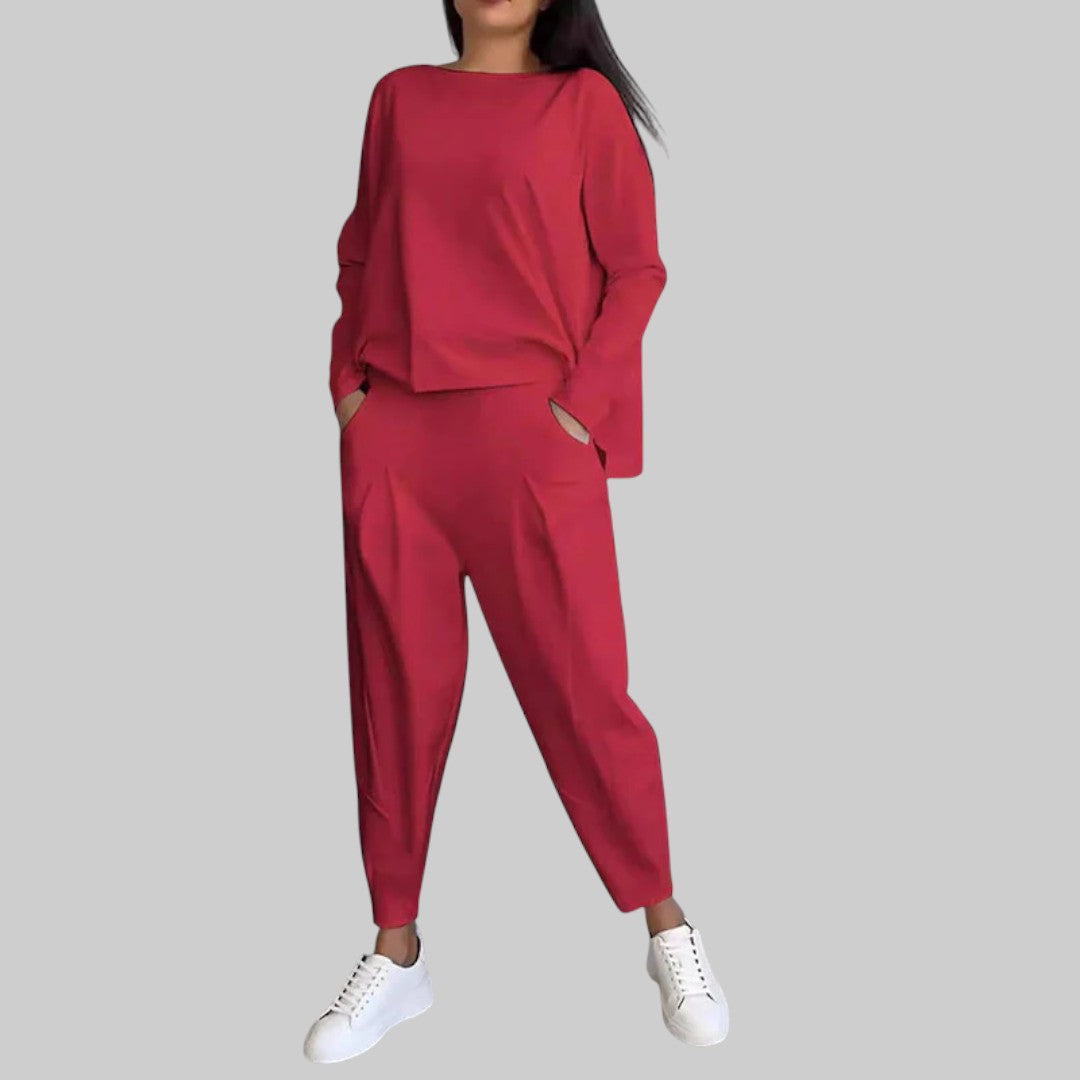 Carla - Conjunto de duas peças com mangas compridas e decote redondo