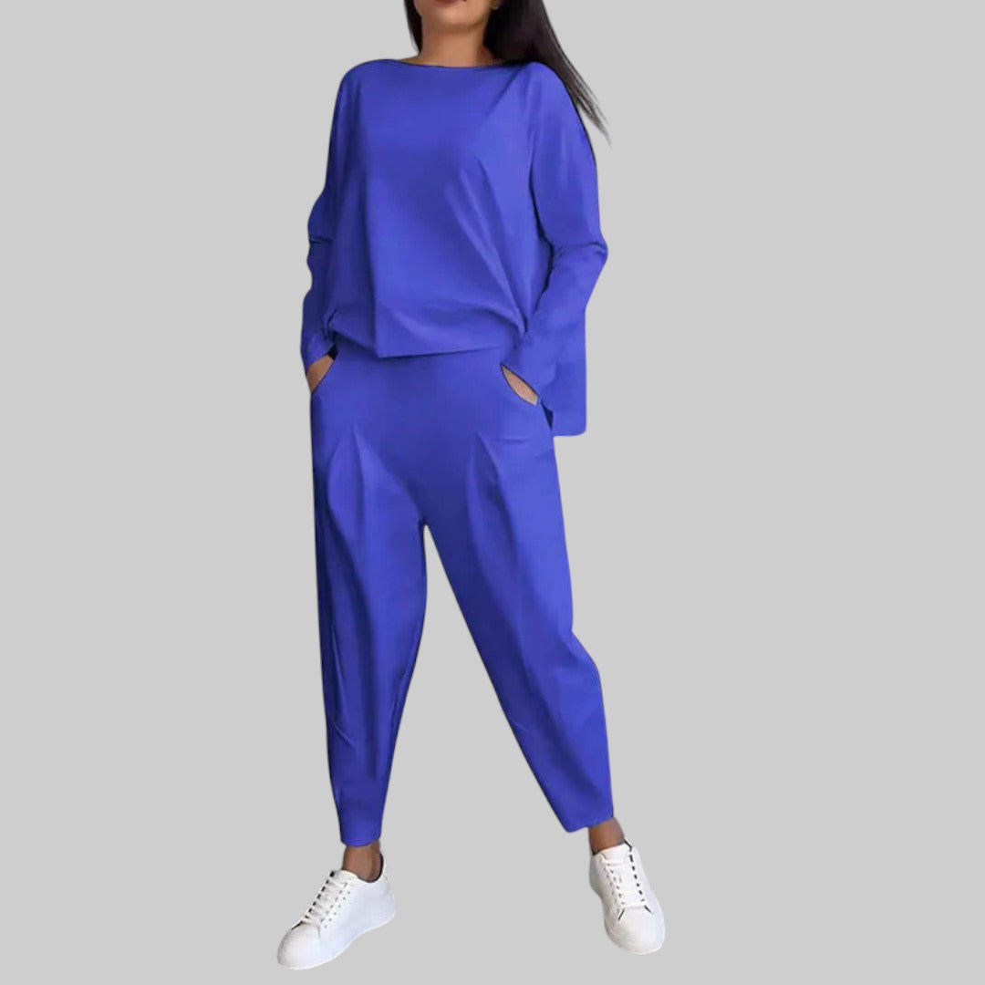 Carla - Conjunto de duas peças com mangas compridas e decote redondo